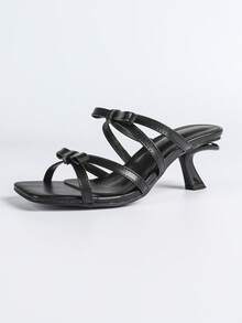 Plus Size Women's Retro Square Toe Slip-On Mule Sandals, Kitten-Heel Asymmetric Heel Backless Open Toe Versatile Thick Bottom Sandals - Black - View 7