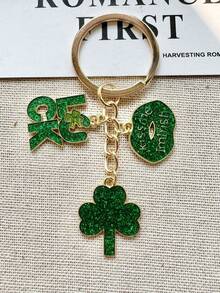 1 pièce Porte-clés pendentif de trèfle de style naturel vert, porte-clés chaîne de lettre feuille créative, comprend le pendentif, petit cadeau de la Saint-Patrick, pour camarades de classe, amis, famille, Saint-Valentin, anniversaire, accessoire de porte-clés pour tenue de fête - Multicolore - Voir 3