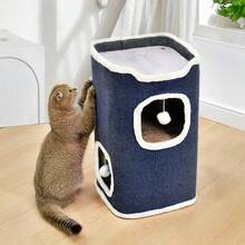 Cat Barrel Kitten Tree Tower Sisal Scratch Post Cosy Climbing Platform Grey Cat Cave & Beds - Multifunctional Cat House With Ball, Cat Condo