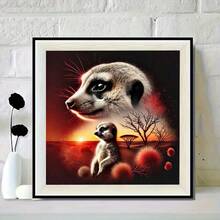 5D钻石画套装 - 狐獴沙漠场景3D效果，全圆钻无框画布艺术画，非洲草原日落狐狸墙饰，成人及青少年圣诞礼物，钻石手工制品