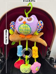 1pc Cartoon Elephant & Owl Plush Rattle Doll, Baby Stroller Wind Chime Hanging Decor With BB Sound Paper, Multifunctional Rattle Hanging Plush Doll For Newborn Baby Gift - Multicolor - View 3
