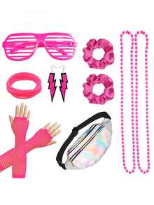9Pcs D EXCEED 80s Costume Accessories For Women, Scrunchies, Earrings, Necklace, Fishnet Gloves, Fanny Pack - For 80s Retro Party Dance Performances Neon Party Cosplay Proms Birthday Party - Multicolor - View 6