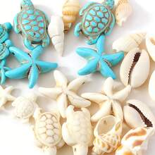 1 Set Of 26pcs Natural Seashell, Conch, Starfish, Turtle Pendant DIY Craft Materials, Handmade Jewelry Making Kit For Necklace, Bracelet, Earring, Anklet, Waist Chain - Multicolor - View 2