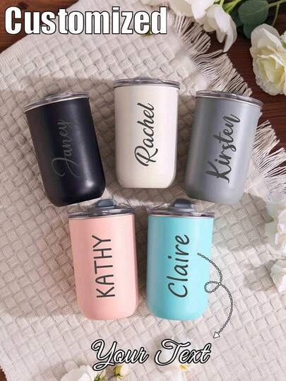 1pc Customized Stainless Steel Travel Mug - Double Wall Insulated Coffee Cup, Customizable Name, Cold Drink Cup | Elegant Matte Finish | Double Wall Insulation, Coffee Cup, Reusable, Multipurpose, Decorative, Fashionable, Refined, High Quality, Customizable, Personalized, Unique, Ideal Gift For Him, Ideal Gift For Her, Boyfriend, Girlfriend, Dad, Mom, Family, Friends, Students, Office Workers, Office, Tea Room, School, Home