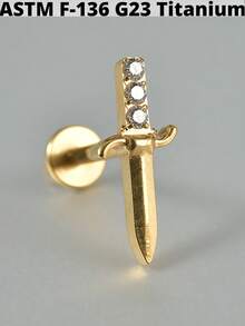 1件装 CZ 方形钛金属内螺纹花朵形耳骨耳环，16G 人体穿刺饰品 - 如圖 - 查看 15