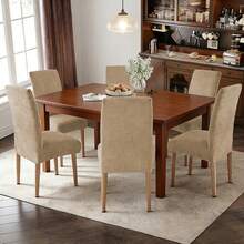 6 Pzas cubiertas de silla resistentes a salpicaduras en unicolor,Elástica Protectora De Silla Comedor Removible.cubierta moderna para silla de comedor de poliéster elástico, La cubierta de la silla es adecuada para la mayoría de las sillas, y la tela de alta elasticidad puede adaptarse a su silla muy bien y hacer que su silla se vea más fresca. La cubierta de la silla de comedor puede transformar su vieja silla en una nueva, actualizar su decoración interior, extender la vida útil de la silla y ahorrar su dinero. Las fundas decorativas para sillas se pueden utilizar en salones, banquetes de boda, hoteles, conferencias, celebraciones, ceremonias, restaurantes, etc.todas las estaciones. - Caqui - Ver 10