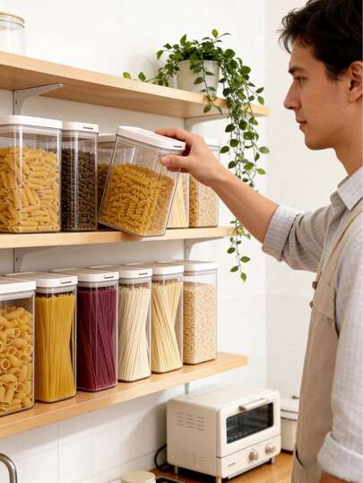 Airtight Food Storage Containers - Plastic Cereal, Pasta, Beans, Snacks And Dry Goods Organizer Boxes With Leak-Proof Lids - Essential Food Storage Canisters - Multiple Sizes, Tabletop Essential, Meal Prep, Home Decor, Kitchen Accessories, Room Decor, Travel Essentials