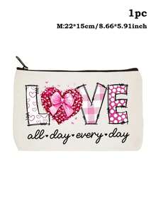 1/2个可爱爱心帆布手提袋，单面印花，可重复使用购物袋，大容量，帆布材质，爱心礼物，情人节礼物，浪漫情人节礼物，休闲风格 - 彩色 - 查看 28