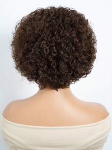 QVR QUEEN VIRGIN REMY 130% Density Brown Short Curly Wig, Elf Short Curly Wig With Headband, Plug And Play, No Glue Needed, Short Water Wave Deep Curly Wig With Extra Pull Cord, Lace-Free Machine Weft Human Hair Wig, Soft Brazilian Virgin Remy Hair, Suitable For Beginners Daily Wear, Affordable Price - S4 - View 5