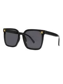 1pc Retro Large Frame Square Women's Fashion Glasses, New Personalized High-End Fashion Eyewear - Black Frame Gray Film - View 3