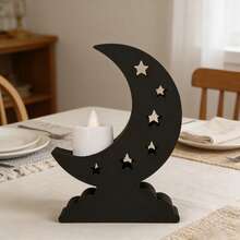 1pc Ramadan Crescent Moon Plastic Candle Holder, With Hollow Star Design And Cloud Base, Creates And Cozy Ramadan Atmosphere - Multicolor - View 3