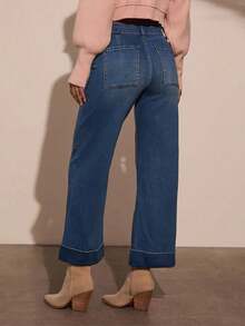 Women's Wide Leg Jeans High Waisted Stretchy Jeans Straight Leg Loose Fit Pants - 藍色 - 查看 3
