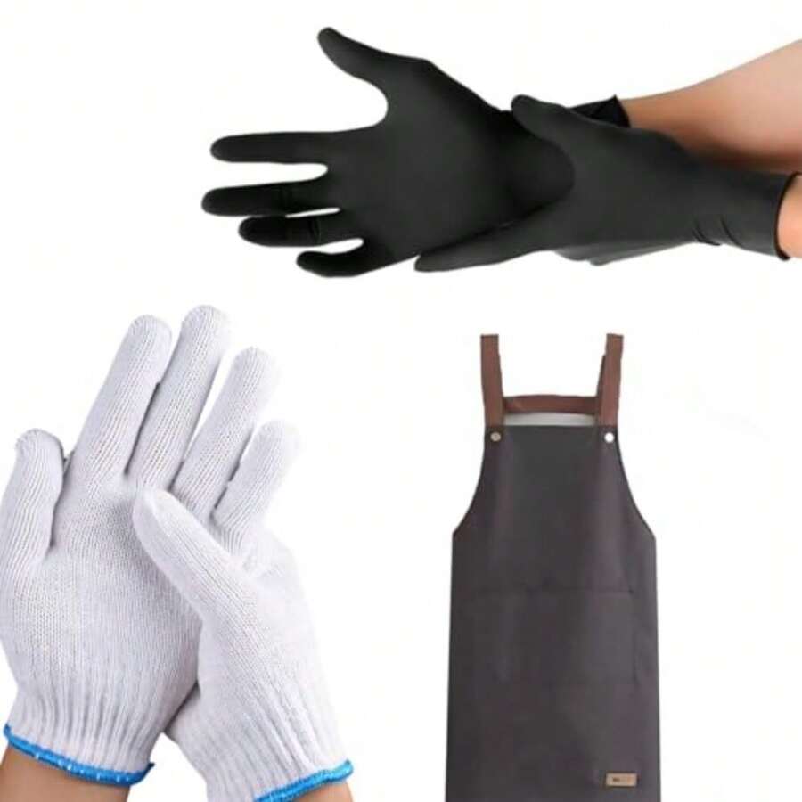 CYPN100 Guantes de Nitrilo Vinil de Alta Calidad Color Negro + 4 Guantes Gruesos + 1 Delantal - Sin Látex Sin Polvo Diseño Ambidiestro Ajuste Perfecto Desechables y ResistentesFashion - 224424374 - Ver 1