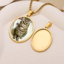 5 Pieces Of Stainless Steel 18K Gold-Plated Oval Pendant Trays, Blank Bases For Embedding Convex Round Beads, Home Craft DIY Embossed Pendant Jewelry, Jewelry Making Materials - Silver - View 4