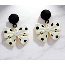 Simple Temperament Bow Polka Dot Earrings Fashionable Cute Black And White Polka Dot Drop Dangle Earrings For Women Jewelry Gifts - 黑色蝴蝶結耳環 - 查看 5