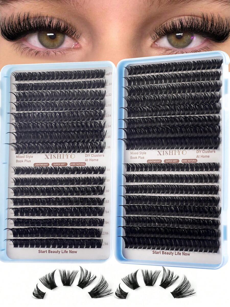 640/608pcs D-Curl Fluffy False Eyelashes, High Capacity, Suitable For Beginners, Dense & Voluminous, DIY Segmented Lash Extension, Enlarging Eyes, Lightweight & Reusable, Large Capacity Individual Lashes, Soft & Natural, Create 3D Layered Eye Makeup, Easy For Home DIY, Portable For Travel, Convenient For Daily Commute - D - 查看 1