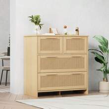 High-Quality Rattan Wardrobe With Four Drawers And Solid Wood Handles - Perfect For The Bedroom, Living Room, Dining Room, Or Hallway - Dimensions: W80/D80/H38 Cm - Khaki - View 6
