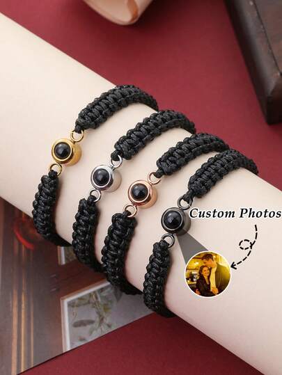 1pc Customized Photo Projection Bracelet, Round Projection Photo Bangle, Stainless Steel Colorful Braided Couples Bracelet,Adjustable Projection Couple Bracelet,Couples, Family, Photo Memory, Colorful Braided Projection Bracelet