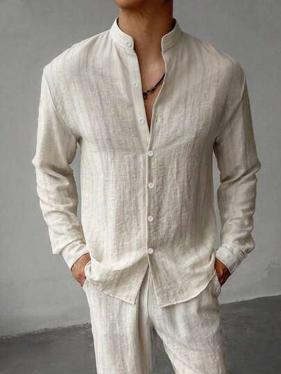 WAIT HIM Men's Casual Commuter Striped Long Sleeve Shirt