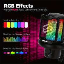 LMBGM V9 RGB 背光电容式麦克风，即插即用，USB 一键降噪，心形指向性，3.5mm 音频接口 - 清晰精准的音频采集，适用于电脑录音、直播、卡拉OK、游戏和电竞。 - 黑色 - 查看 7
