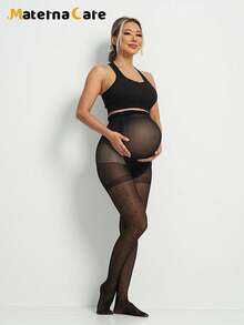 半双装孕妇波点提花丝袜，大码，托腹，时尚性感，适合商务、休闲、居家穿着，孕早期、孕中期、孕晚期均可穿着 - 黑色 - 查看 2