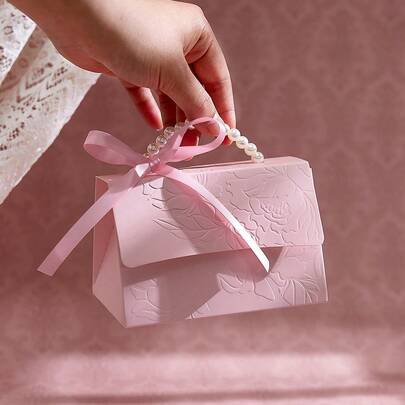 10pcs Pink Pearl Paper Gift Boxes, Suitable For Wedding Favors, Bridesmaids, Party Gifts, With Ribbons, Ideal For Valentine's Day Gifts For Her, Bridal Shower, Baby Shower And Special Occasions