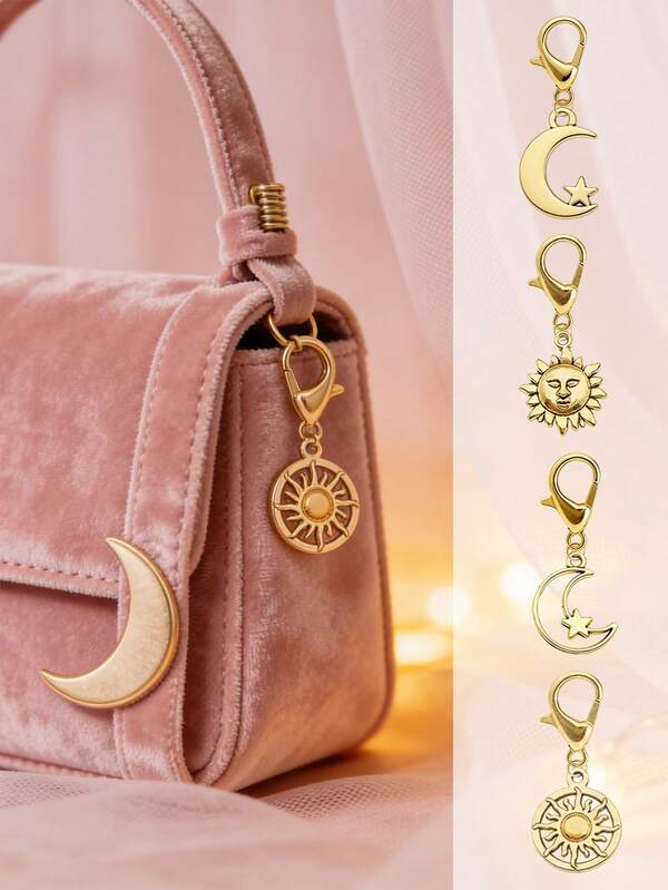 Golden Sun Moon Keychain ,Sun Moon Pendant,Glitter Sparkling New Moon Charm Key Ring,Fashion Simple Metal Bag Ornament Purse Embellishment | Versatile Daily Life Exquisite Decoration Accessory | Ideal For Women, Girls & Fashion Enthusiasts | Perfect Gift For Ramadan Celebrations, Eid Al-Fitr, Valentine's Day, New Year & Small Gift Exchange