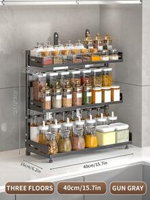 重型调料架 - 三层重型厨房储物架，带可调节层板，商用级调料收纳架，适用于台面、橱柜、食品储藏室 - 节省空间设计，易于组装 - 彩色 - 查看 14
