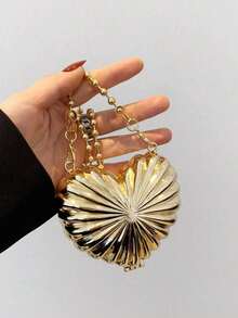 Metal Zinc Alloy Heart-Shaped Mini Evening Bag, Women's Personalized Fashion Chain Lipstick Bag, Suitable For Valentine's Day, Party, Date Use As Shoulder Crossbody Bag, Coin Purse ,Wedding - 金牌-1 - 查看 5