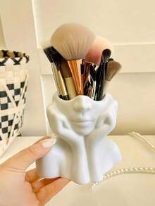 1pc White Floral Desk Organizer, Multifunctional Pen Holder & Makeup Storage Box, Suitable For Office, Home, Living Room, Vanity, Desk, Bathroom, Ideal Gift For Family, Colleagues, Lovers, Valentine's Day, Vase, Desktop Storage, Office Desk Accessory, Office Decor, Room Decor - Multicolor - View 4