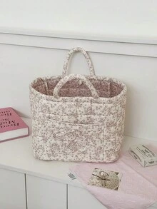 1Pc Floral Print Quilted Storage Basket Laundry Basket Large Capacity Portable Storage Bag Foldable Snack Basket With Handle For Women And Girls Cosmetic Storage Basket Toy Storage Basket Skincare Storage Basket Women Makeup Storage Multifunctional Storage Basket Cosmetic Organizer Home Decor Livingroom Bedroom Decor Bathroom Decor - Nhiều màu - Xem 4