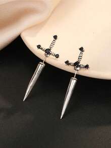 1对男女通用复古哥特式剑形耳钉，派对、节日装饰耳环配饰 - 銀色 - 查看 6