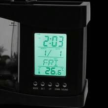 Acuario Recargable por USB con Luz LED, Pantalla LCD para Hora, Fecha, Temperatura, Soporte para Bolígrafo, Decoración para Sala de Estar, Dormitorio, Oficina (Negro) - Negro - Ver 8