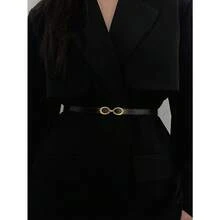 1pc Women's Adjustable Decorative Waist Belt, Can Be Paired With Dresses, Suits, Sweaters, Simple Thin Waist Belt, Korean Style - 黑色 - 查看 1