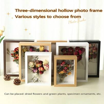 Ram för torkade blommor, DIY 3D ihålig träprovram, modellmonteringsfotoram