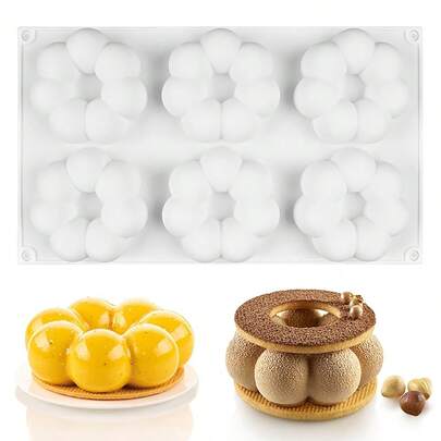 1pc Silicone Flower Mold For Baking, 6-Cavity Round Chocolate Mold, Reusable Non-Stick Cake Mold, Perfect For Birthday & Special Occasions, Manual Crafting, 30.0x17.5x2.79cm, Baking Essentials|Floral Cake Mold|Durable Baking Mold, Cake Decorating Supplies