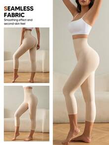 Leggings de compresión de cintura alta y longitud 3/4 para mujer, ropa interior moldeadora con control de abdomen - Albaricoque - Ver 5