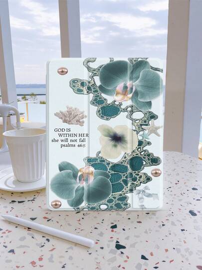 Kingsung Blue Flowers And Ocean Corals Pattern Tablet Case, Compatible With 9.7/10.2/10.5/10.9/12.9/Pro 11, 10th Generation, Compatible With Samsung Galaxy Tab S6 Lite 10.4-Inch, Compatible With Kindle Paperwhite 12th Gen 2024, Kindle (11th Generation) 2022 Version, Kobo Clara Color, Soft Fall Protection, Smart Stand/Auto Wake/Sleep