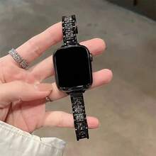 1pc Full Crystal Metallic Band, Compatible With 38/40/41/42/44/45/46/49mm Dial, Compatible With Apple Watch Ultra/SE/Series 11/10/9/8/7/6/5/4/3/2/1