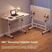 3 Colors, Adjustable Height, 360° Swivel Folding Desk On Wheels With Sturdy Frame, Suitable For Home Office Space, Dorm Room, Study, Small Apartment - màu đen - Xem 4