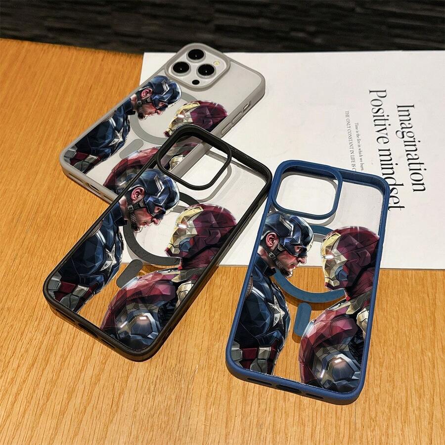 Marvel Patterned Phone Case, Iron Man, , Hulk, Thor, Hawkeye, Black Widow, Thanos, Avengers. Compatible With IPhone 17 ProMax, 17Pro, 17Air, 16, 15, 14, 13, And 12 Pro Models, With Shockproof Protection. A Unique Gift For Marvel Fans, Friends, Birthdays, Holidays, And Special Occasions. Great Gift Option For Anyone Who Loves Superheroes. - 藍色 - 查看 1