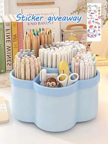 学生旋转笔筒收纳盒；360度旋转桌面收纳架，6格塑料办公用品收纳盒，附赠可爱贴纸，可自由DIY。化妆刷笔筒，桌面收纳架，非常适合收纳化妆品、文具、工具和配件，是生日礼物、家庭礼物、情人节礼物、返校季礼物、斋月礼物、开斋节礼物的理想之选。 - 彩色 - 查看 8