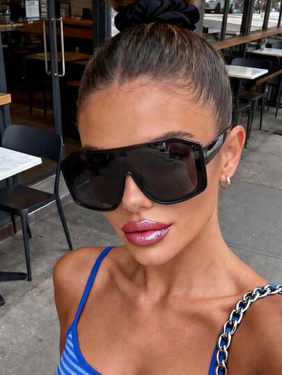 1 Pair Unisex Shield Oversized Sunglasses, Suitable For Music Festivals, Travel, Vacation, Sports, Driving, Holidays, Beach, Family Outings, Golf, Hiking, Summer Accessories, Outdoor Wear, Vacation Atmosphere, Elegant Attire, Street Style Accessories, Sports, Parties, Street Style, Fishing