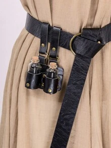 一套中世纪炼金术仿皮3件套药水瓶，奇幻腰包/侧包，维京角色扮演配饰（带腰带环），文艺复兴女巫道具，魔法药水瓶，朋克万圣节服装道具