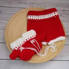 可爱婴儿拳击手套套装 新生儿摄影道具 手工编织小拳击手套短裤 影棚拍照配件 - 彩色 - 查看 10