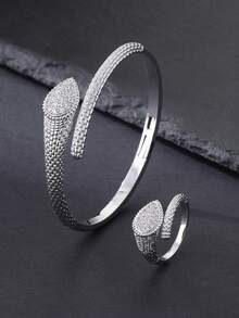 一套两件时尚镶嵌蛇纹蛇身开口戒指和手链套装，适合女性日常佩戴，也适合节日、派对、圣诞节、斋月、礼品交换等场合。 - 鋯鑲靈蛇 - 查看 12