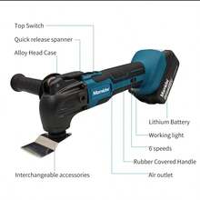 Mamidw Cordless Oscillating Tool, Variable Speed Brushed Tool, Swing Multi-Tool Kit For Cutting Wood, Grouting Removal & Sanding Tool (No Battery) For Makita 18v Battery PIN - Blue - View 6