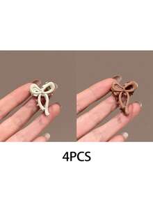 4pcs Cute Metal Bow Ribbon Small Hair Clips Suitable For Side Bangs & Flyaway Hair Women Hair Accessories Elegant Hair Claws Fashion Claw Clip - Pink - View 11