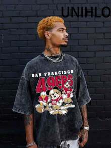 Disney UNIHLO  World Cup Football  Printed Summer Heavyweight Retro Washed Street Fashion Casual T-Shirt - màu đen - Xem 1