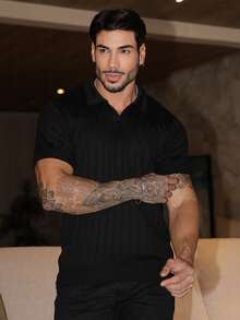 Men's Chic Lightweight Textured Knit Sweater Shirt, High Quality, Perfect For Autumn And Winter, Father's Day. - Black - View 7